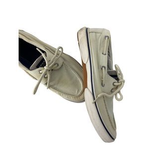 Men’s Sperry Top Sider Boat Deck Shoes Low Sneaker 9.5 Beige Canvas 5253 Vegan